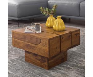 WOHNLING tableau Sheesham table basse en bois 44 x 44 x 30 cm table basse solide carré cube large