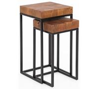 WOHNLING Tables Gigognes Lot de 2 Bois Massif Sheesham Métal, Table Basse | 2 tables d'appoint empilables l'une sous l'autre, tables de salon industriel, pièce unique, gain de place tables en bois