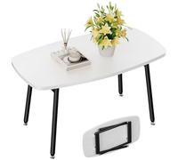 WOHOMO Petite table basse pliable blanche pour salon, table centrale rectangulaire portable simple moderne pour petits espaces, pas de montage, 80 x 40 x 45 cm, blanc