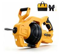 WOHPW Tarière de vidange électrique sans fil compatible avec batterie DeWalt 20 V, serpent de vidange automatique de 7,6 m, vitesse variable et lumière LED, nettoyeur de bouchons de plomberie pour