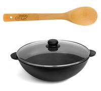 Wok Ø28 cm poêle à wok 3,7 L poêle à frire fonte couvercle en verre Kazan Asia cocotte grill
