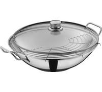 Wok 3 pièces de 36 cm avec couvercle en verre et support pour tempura, en acier inoxydable, compatible avec l'induction
