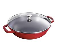 Wok 30 cm, avec couvercle en verre, cerise, fonte, Staub