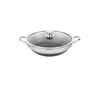 Cheffinger, wok 32 cm avec revêtement antiadhésif alvéolé et couvercle résistant aux rayures, argent