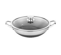 Cheffinger, wok 32 cm avec revêtement antiadhésif alvéolé et couvercle résistant aux rayures, argent