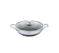 Cheffinger, wok 36 cm avec revêtement antiadhésif alvéolé et couvercle résistant aux rayures, argent