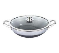 Cheffinger, wok 36 cm avec revêtement antiadhésif alvéolé et couvercle résistant aux rayures, argent