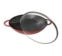 Wok 37 cm, avec couvercle en verre, cerise, fonte, Staub