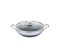 Wok 40cm - CHEFFINGER - Nid d'Abeille - Inox 18/10 - Couvercle en Verre Trempé - Anti-rayures