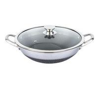 Wok 40cm - CHEFFINGER - Nid d'Abeille - Inox 18/10 - Couvercle en Verre Trempé - Anti-rayures