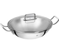Wok à induction avec couvercle en verre et kit de fixation - Ø 32 cm - acier inoxydable - pour cuisinières à induction - argent