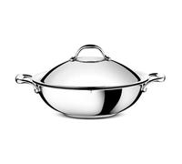 Lagostina Accademia Lagofusion Wok + Couvercle Acier Inox 18/10 Ø 30 Cm, 5 L, Poêle Induction, Gaz et Four jusqu'à 250 °C, Extérieur Poli, Intérieur Satiné, Poignée Rivetée, Fond 5 Couches