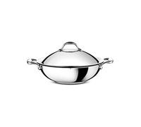 Lagostina Accademia Lagofusion Wok + Couvercle Acier Inox 18/10 Ø 30 Cm, 5 L, Poêle Induction, Gaz et Four jusqu'à 250 °C, Extérieur Poli, Intérieur Satiné, Poignée Rivetée, Fond 5 Couches