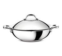 Lagostina Accademia Lagofusion Wok + Couvercle Acier Inox 18/10 Ø 30 Cm, 5 L, Poêle Induction, Gaz et Four jusqu'à 250 °C, Extérieur Poli, Intérieur Satiné, Poignée Rivetée, Fond 5 Couches
