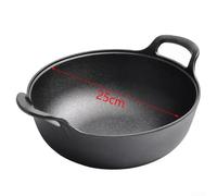 Wok anti-adhésif en fonte de 25 cm à fond plat avec double poignée pour cuisinière à induction et à gaz