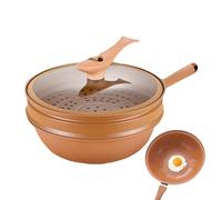 Wok Antiadhésif Avec Panier Vapeur - Poêle Wok Avec Couvercle | Poêle Antiadhésive Et Cuisson À Cuit Vapeur | Wok À Frire | Compatible Avec Cuisinière À Feu Ouvert, Cuisinière À Induction, 32 CM