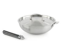 Wok de 28 cm, en acier inoxydable triplé, avec manche amovible, compatible avec les plaques à induction et le four