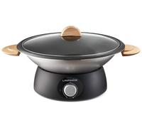 Wok électrique - Thermostat réglable - Revêtement antiadhésif - Grille chauffante incluse - Avec spatule et pince en bois