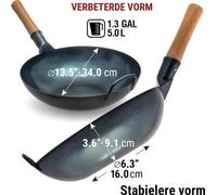 Wok en acier au carbone, 34 cm - prétraité avec fond plat - convient pour induction, gaz et feu ouvert