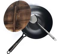 Wok en acier au carbone - Convient à tous les types de cuisinières - Couvercle et spatule inclus - 1 pièce - H63 cm