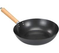 Wok en acier - Cuisson rapide - Fond plat - 30 cm - Noir - Acier au carbone