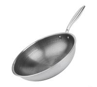 Wok en acier inoxydable anti-adhésif pour poêle nid d'abeille sans PFAS compatible induction Passe au lave-vaisselle Argenté 30 cm