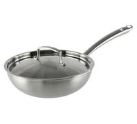 Wok en acier inoxydable triplé de 28 cm, avec couvercle, compatible avec les plaques à induction