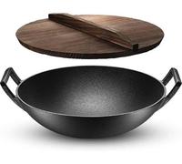 Wok en fonte de 30 cm - Idéal pour faire revenir, rôtir et cuire à la vapeur