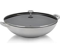 Wok en fonte de 36 cm avec couvercle en verre - 4 L - Compatible avec tous les types de cuisinières