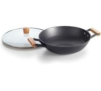 Wok en fonte noire avec couvercle, dimensions 30x5,5 cm