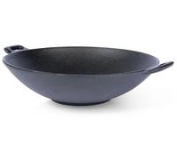 Wok en fonte - Poêle à frire de type wok - 30 cm - Non revêtue - Compatible avec les plaques à gaz et à induction - Sans couvercle - Noir