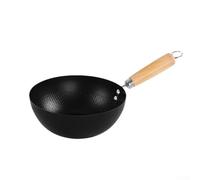 Wok en fonte pour portions individuelles en fer forgé sans revêtement avec répartition uniforme de la chaleur pour rôtir et cuisiner sur induction et cuisinière à gaz Poignée ergonomique en bois noir
