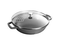 Wok Fonte émaillée Couvercle verre Staub D30 cm GRIS GRAPHITE PR