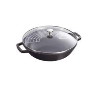 Wok Fonte émaillée Couvercle verre Staub D30 cm NOIR MAT PR