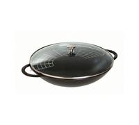 Wok Fonte émaillée Couvercle verre Staub D37 cm NOIR MAT PR