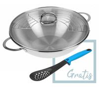 Wok - Inox 18/10 - Induction - 32 cm - Avec couvercle en verre et grille - Fond thermo-capsule