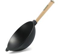Wok Poêle à frire Ø26 cm 2,8 L en fonte avec poignée en bois Asia Poêle à wok à induction