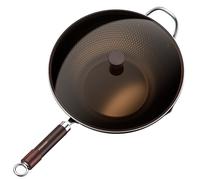Wok poêle - Acier au carbone - 34 cm - Fond plat - Avec couvercle
