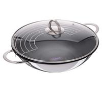 Wok poêle - Inox - Diamètre 32 cm - Couvercle en verre - Induction - Avec grille