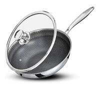 Poêle wok 32 cm Acier inoxydable Triply Structure alvéolée Couvercle en verre pour induction Royal Swiss