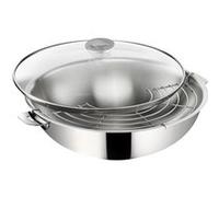 Lagostina Wok Salvaspazio+ 30 cm 12138042230 - Acier inoxydable, couvercle en verre