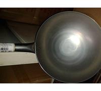 Wok sauteuse - Poêle wok en acier au carbone - Fond rond - Manche en bois - Pour cuisinière à gaz uniquement