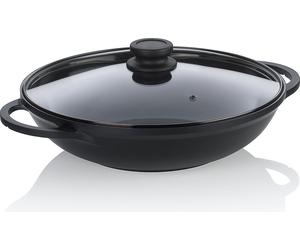 Wok, Wadjan, 32 cm, avec couvercle, noir, anti-adhésif, sans PFAS/PTFE, fonte d'aluminium - Kela | Atura