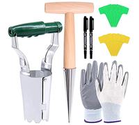 Wokape Lot de 106 outils de jardinage pour plantation de bulbes comprenant 1 plantoir en métal, 100 étiquettes en T, 1 paire de gants et 2 marqueurs, kit de plantation portable pour semis de jardin