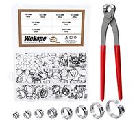 Wokape Lot de 135 colliers de serrage à oreille unique de 6 à 28,6 mm avec pince à sertir en acier inoxydable 304 PEX pour sécuriser les tuyaux et les automobiles