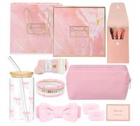 wokdsbl Cadeaux pour filles adolescentes 9, 10, 11, 12, 13, 14, 15, 16 ans, cadeau d'anniversaire, cadeau de Noël, Avent, tasse en verre avec paille et couvercle, pinceau de maquillage