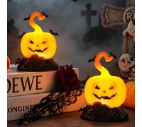 wokdsbl Lot de 2 lanternes lumineuses en forme de citrouille pour Halloween