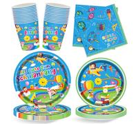 wokdsbl Vaisselle de fête pour la rentrée des classes pour 24 personnes, décoration de rentrée scolaire avec assiettes en carton, gobelets, serviettes pour écolier garçon et fille, décoration de table