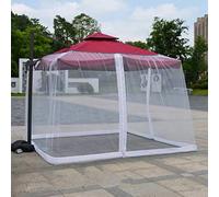 WOKEZ Moustiquaire Parasol Carré de 3X3 m, Patio Parapluie Moustiquaire en Polyester Filet de Parapluie avec Porte à Double Fermeture éclair pour Parasol de Patio extérieur,Blanc,300x300x230cm