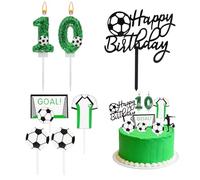 WOKICOR Bougie anniversaire chiffre 10 avec décoration gâteau football, Bougies d'anniversaire ballon de football à paillettes vertes, Kit déco foot garçon fête d’anniversaire 10 ans prêt à l’emploi
